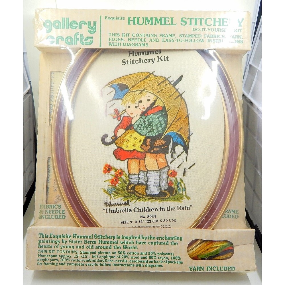 Hummel Stitchery Crewel Kit Umbrella Children in The Rain Gallery Crafts NOS
